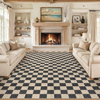 LIVEBOX 9x12 Area Rugs for Living Room, Checkered Non-Slip Washable Rugs, Farmhouse Neutral Classic Geometric Large Boys Area Rug for Bedroom, Carpet for Living Dining Room Office(Black,9'x12')