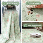 Wonnitar Floral Bow Print Washable Rugs 5x7, Sage Green Rug for Living Room, Ultra-Thin Non Slip Soft Boho Carpet for Dining Room Bedroom Kid Room Playroom, Light Green