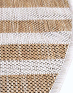 Unique Loom Outdoor Striped Collection Area Rug - Striped (12' Round Taupe/Ivory)