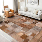 Patchwork Rug, Washable 3x4 Rug for Living Room, Geometric Brown Patterned Indoor Carpet, Patchwork Decor for Home, Bedroom, Soft Non Slip Thin Design FER3
