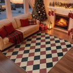 Lahome Checkered 5x7 Rug, Indoor Outdoor Rug Non Shedding Black and Red Washable Carpet, Checkerboard Non Slip Stain Resistant Indoor Carpet for Patio Office Living Dining Room