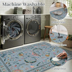 8x10 Area Rugs with Insect Print - Bug Rug Non-Shedding Stain Resistant Soft Carpet for Bedroom, Low Pile Ultra-Thin Machine Washable Carpet for Dining Room, Kids Nursery, Office (8'x10' Blue)