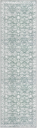 Vintage Floral 2x7 Runner Rug, Sage Green White Washable Kitchen Runner Rug Non-Slip Hallway Rug Runner Boho Super Soft Thin Printed Faux Wool Carpet for Entryway Bedroom Laundry Room Indoor
