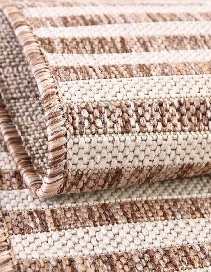 Unique Loom Outdoor Striped Collection Area Rug - Striped (5' 3" Square Taupe/Ivory)