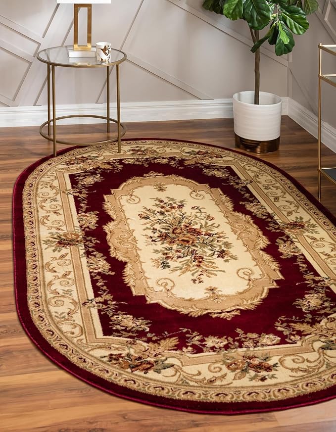 Unique Loom Versailles Collection Traditional Classic Floral Motif Area Rug (7' 11 x 10' 0 Oval, Burgundy/Ivory)