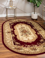 Unique Loom Versailles Collection Traditional Classic Floral Motif Area Rug (5' 0 x 8' 0 Oval, Burgundy/Ivory)