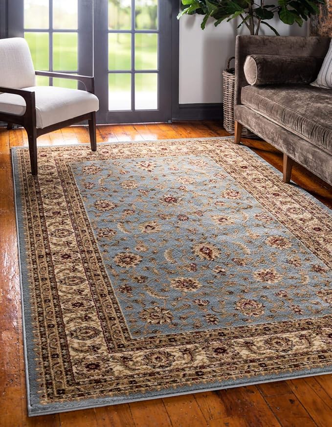 Unique Loom Voyage Collection Traditional Oriental Classic Intricate Design Area Rug (5' 0 x 8' 0 Rectangular, Light Blue/Gold)