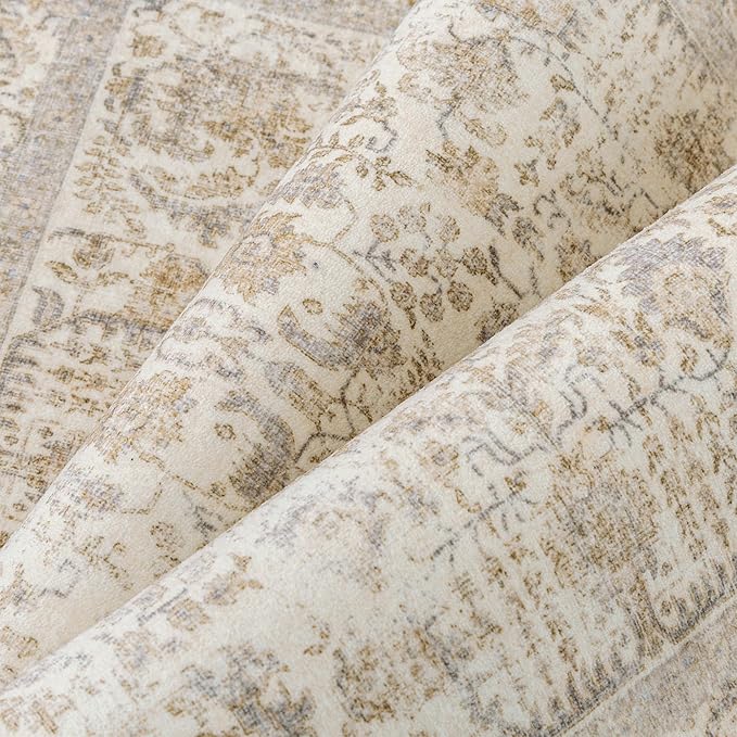 Light Brown Runner Rug 2x6 Hallway Machine Washable Kitchen Vintage Distressed Non Slip Long Carpet Indoor Retro Floral Bedroom Accent Throw Rug for Bathroom Office Laundry Dining Room