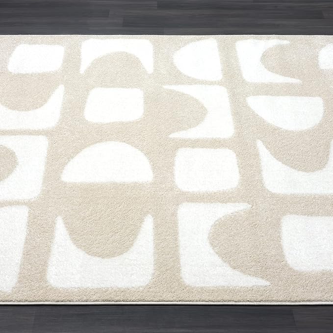 Abani Nuevo Collection Area Rug - Modern Geometric Beige/Cream Design - 6'x9' - Easy to Clean - Durable for Kids and Pets - Non-Shedding - Medium Pile - Soft Feel - for Living Room, Bedroom & Office