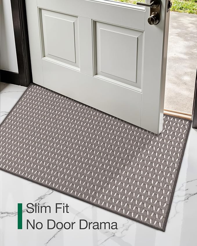 LUMI Handwoven Indoor Door Mat 32"x47", Non-Slip Low Profile Checkered Inside Doormat, Comfort Weave Grid Pattern Floor Mats, Taupe