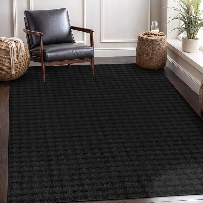 CAMILSON Modern Black Non Slip Rug 4x6 Ultra Soft High Pile Area Rugs Non Skid Rubber Backing Durable & Easy to Clean Carpet for Living Room Bedroom Kids Room Indoor Use (4 x 6 Black)