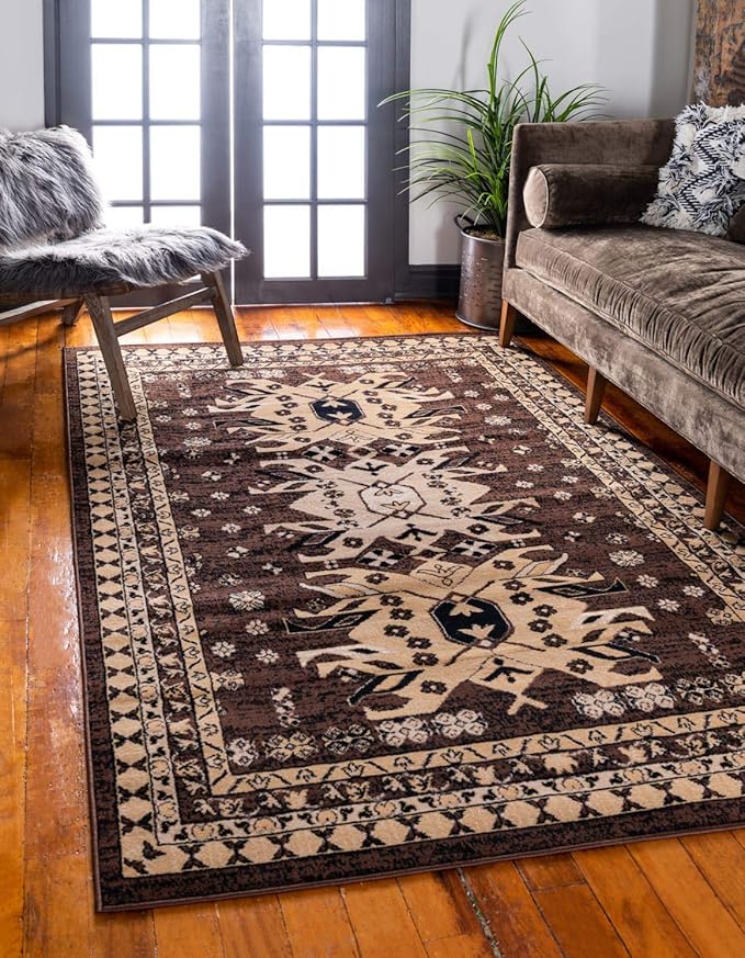 Unique Loom Taftan Collection Border Geometric Tribal Inspired Design Area Rug (2' 2 x 3' 0 Rectangular, Brown/ Tan)