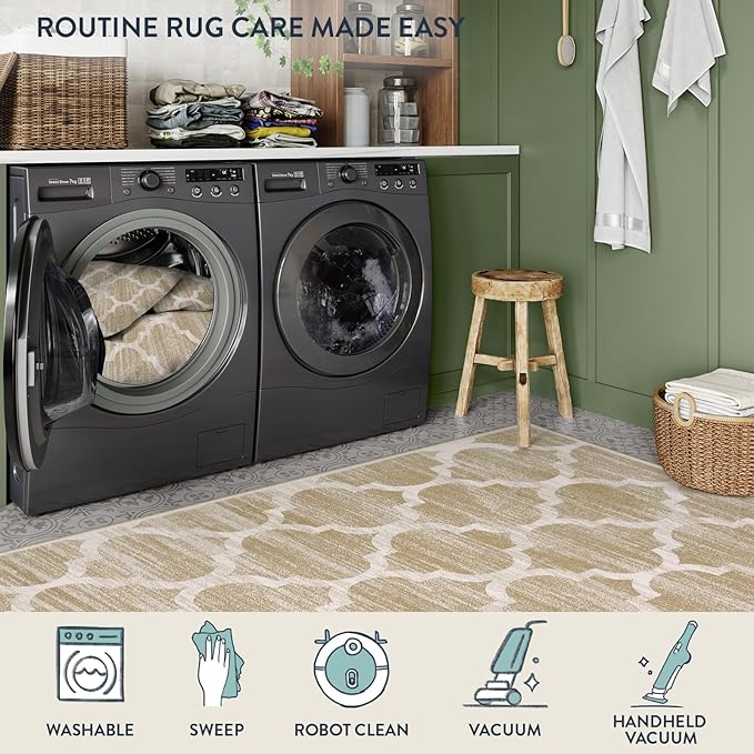 Lahome Moroccan Washable Rug Entry Rug-Non-Slip Kitchen Rugs - 2x3 Small Area Rug Indoor Door Mats for Entryway Soft Throw Doormat Indoor Entrance Non-Shedding Bathroom Bedroom Rugs Taupe Bedside