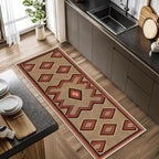 Brown Base Red Black Diamond Runner Rug, 2.6x7ft Zigzag Pattern Hallway Runner Rug, Corridor & Foyer High-Traffic Area Rugs, Durable Flannel Carpet Non-Slip Mat, Southwestern Home Decor