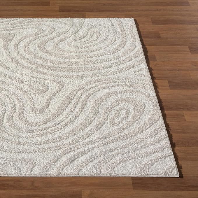 LUXE WEAVERS Geometric Swirl Cream 4x5 Area Rug High Low Modern Carpet