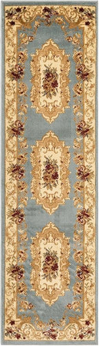 Rugs.com Chateau Collection Rug – 2' x 7' Runner Light Blue Medium Rug Perfect for Hallways, Entryways