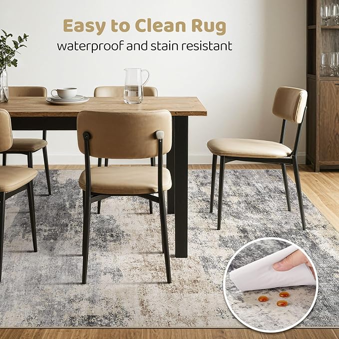 7x9 Area Rugs Living Room: Washable Large Abstract Modern Soft Rug Stain Resistant Indoor Floor Non Slip Accent Carpet for Bedroom Nursery Playroom Dining Room Office Dorm Home House- Grey Brown