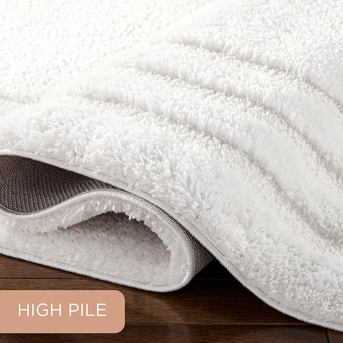 Town & Country Everyday Cloud Shag Plush Border Area Rug with High-Low Pile, Ivory, 5'2"x7'2"