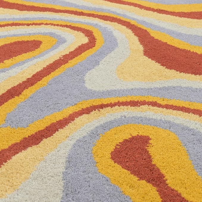 Irregular Shaped Handmade Wool Area Rug | Modern Colourful Stripe Premium Carpet | Perfect for Living Room, Bedroom, Dining Room & Home Decor (Desert, 4x4 ft)