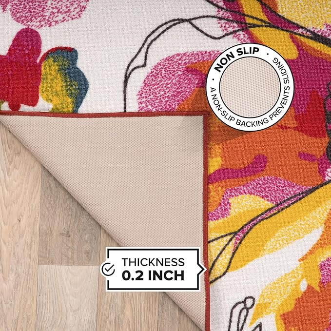 Rugshop Multi Bright Flowers Non Slip Non-Shedding Square Area Rug for Dining Room, Living Room and Bedroom, 6'6" x 6'6"