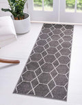 Unique Loom Trellis Frieze Collection Area Rug - Geometric (2' x 6' 1" Runner Dark Gray/Ivory)