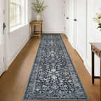 KILOCOCO Runner for Hallway 3x14 Runner Rug Printed Vintage Floral Washable Rug Kitchen Runners Soft Non-Slip Low Pile Hallway Runners Laundry Room Distressed Boho Rugs, Navy/Charcoal