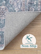 SERISSA Boho Washable Runner Rug, 2'6"x10' Long Non-Slip Vintage Floral Hallway Kitchen Stair Runner Rug Ultra Soft Print Distressed Blue Grey Floor Carpet for Bathroom Laundry Room