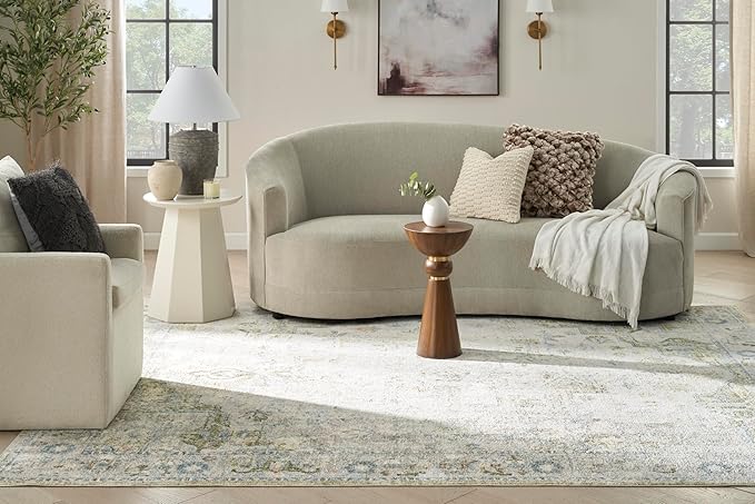 Nourison Home Astra Machine Washable Blue Green 6'7" x 9' Area Rug - Easy Clean, Non Shedding, Bed Room, Living Room, Dining Room, Kitchen (7' x 9')
