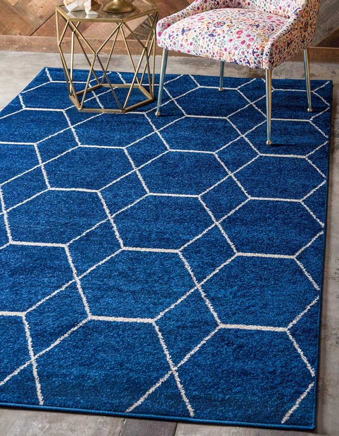 Unique Loom Trellis Frieze Collection Area Rug - Geometric (2' x 3' 1", Navy Blue/ Ivory)