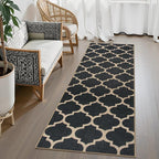 Lahome Moroccan Easy Jute Runner Rug, Black Washable Runner Rugs for Outdoor Porch Hallway, Geometric Trellis Woven Long Carpet for Doorway, Thin Non Slip Outdoor Decor, 2'6'' x 8'