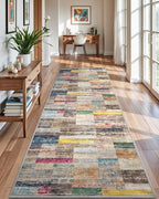 LUMI Washable Rug, 23x87 Kitchen Rugs for Entryway Bathroom, Non-Slip Indoor Door Mat Ultra-Thin, Small Oriental Throw Carpet for Bedroom Entry, Multicolor
