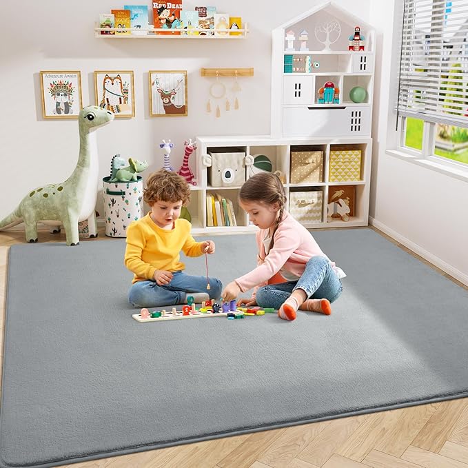Amearea Large Modern Area Rugs for Bedroom Living Room, 5x8 Feet Grey Thickened Memory Foam Rug, Fluffy Indoor Washable Rugs Non Slip Minimalist Carpet for Boys Girls Dorm Nursery Room Decor