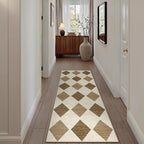 2x8 Runner Checkered Rug for Hallways Brown Washable Long Carpet Non-Slip Low Pile Boho Indoor Accent Throw Rug for Entrance Kitchen Bedroom Dining Laundry