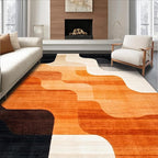Flatwoven High Traffic Area Rug 4x6, Copper Black Burnt Orange Abstract Indoor Floor, Non Slip, Stain Resistant, Washable Area Rugs for Living Room, Bedroom (Beige, 4x6)
