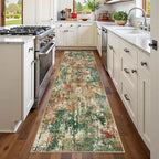 Washable Area Rugs 2'x6' Non-Slip Modern Abstract Soft for Living Room Entryway Bedroom Nursery, Print Pattern, Green Orange Rust Red Cream Colorful