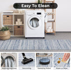 2x8 Runner Rug Machine Washable Non Slip Area Rug Distressed Neutral Moroccan Boho Rug Ultra Soft Floor Runners for Hallways for Entryway Laundry Room Kitchen, Blue