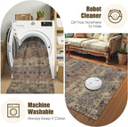Washable Area Rug 6' x 9' Vintage Traditional Persian Mat - Foldable Distressed Non-Slip Machine Washable Carpet for Living Room Bedroom Kitchen Home Decor - Umber and Slate