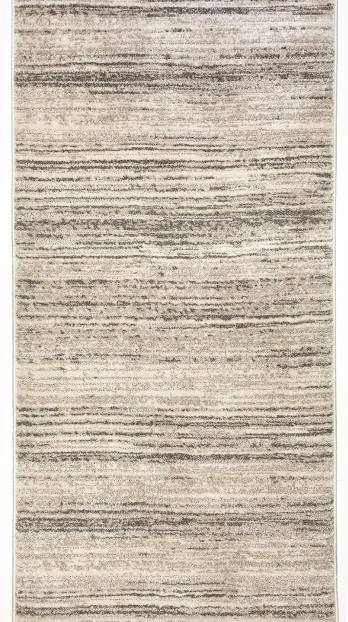 Well Woven Custom Size Hallway & Stair Runner- Harlow Delphi Cream Beige 31 Inches Wide x 19 Feet Long Runner (31" x 19') Runner Rug - Modern Stripes Pattern, Ultra-Soft, Easy-Clean