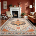 6x9 Orange Beige Area Rug for Living Room, Machine Washable Rugs with Non-Slip Backing for Bedroom, Vintage Medallion Carpet Dining Room Office Kids Room Decor
