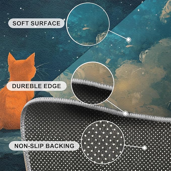 Orange Cat Rugs for Bedroom - 4x5 Area Rug - Cartoon Starry Sky Rugs for Living Room, 3D Cute Cat Rug, Non-Slip Washable Home Decor Carpet