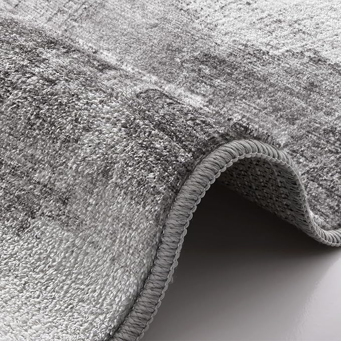 LUMI 8x10 Washable Low-Pile Area Rug for Living Room, Ultra Soft Modern Neutral Grey Rugs Non Slip with Rubber Backing, High Traffic, Stain Resistant Carpets, Ideal for Bedroom, Dining Room