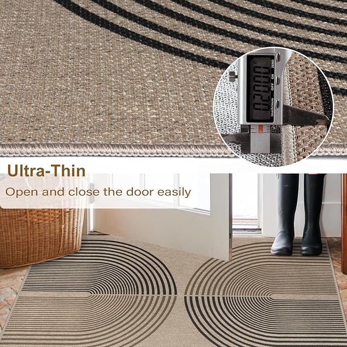 Easy Jute Rainbow Runner Rug, 2x6 Washable Rugs Runner for Hallway Non-Slip Boho Farmhouse Long Kitchen Rug, Modern Abstract Indoor Outdoor Carpet for Porch Laundry Entryway