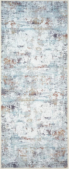 GLN Rugs Contemporary Collection - Machine Washable Area Rug, Contemporary Washable, Non Slip, Low Pile Chenille Rug, Living Room, Bedroom, Kitchen Rug (2'6" x 10' White/Grey/Blue/Brown)