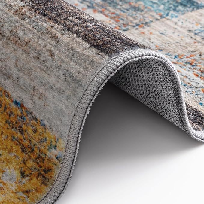 LUMI Washable Runner Rug, 3'x8' Non-Slip Hallway Mat, Low Profile Thin Long Carpeet for Laundry Kitchen Bedroom Office, Multicolor