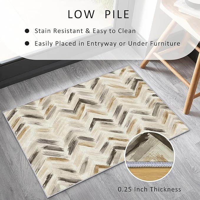 Washable 4x4 Chevron Rug Living Room, Modern Abstract Art Design Area Rugs for Bedroom, Chevron Home Decor Carpet, Low Pile, Non Slip, Kids & Pet Friendly (N4189)