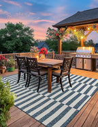 Unique Loom Outdoor Striped Collection Area Rug - Striped (10' Square Blue/Ivory)