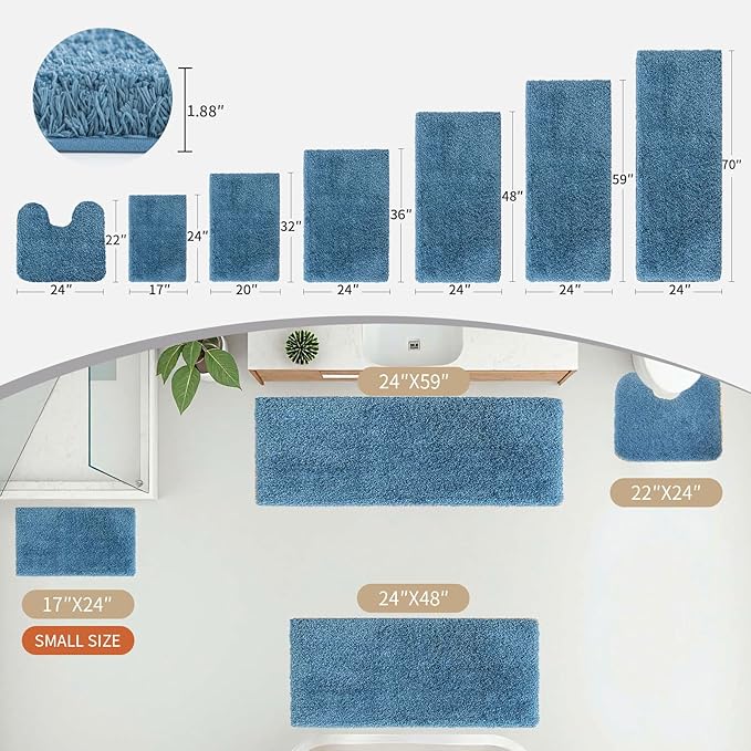 Blue Toilet Rug 22x24 Non Slip Fluffy Toilet Floor Mat U Shaped Washable Bathroom Contour Rug for Toilet Absorbent Thick Toilet Carpet