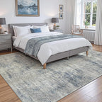 DEXI 5x8 Area Rug for Living Room, Modern Abstract Thin Washable Rug Indoor Floor, Non Slip Stain Resistant Low Pile Carpet for Dining Room Bedroom Office, Blue