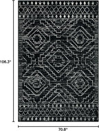 Wonnitar Moroccan 6x9 Area Rugs, Washable Black Rugs for Living Room, Large Soft Bedroom Throw Rug, Non-Slip Stain Resistant Thin Boho Floor Carpet for Dining Room Home Office Decor (Black,6'x9')