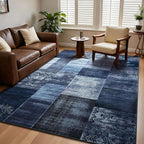 DweIke Washable Area Rugs for Living Room, 4x6 Soft Bedroom Rugs, Geometric Print Non-Slip Modern Rug, Stain Resistant Throw Carpets for Office Nursery Dining Room Home Dorm Decor, Navy Blue